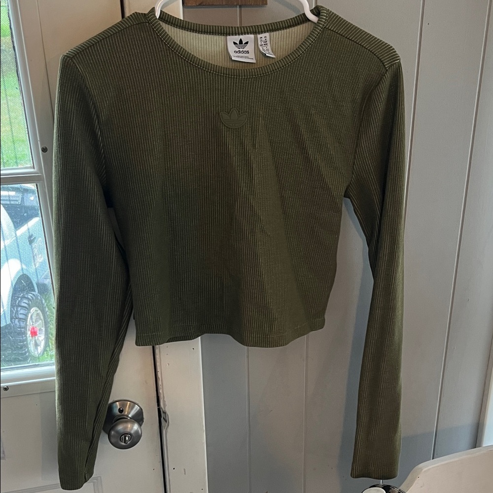 Adidas Ribbed Olive Green Crop Top